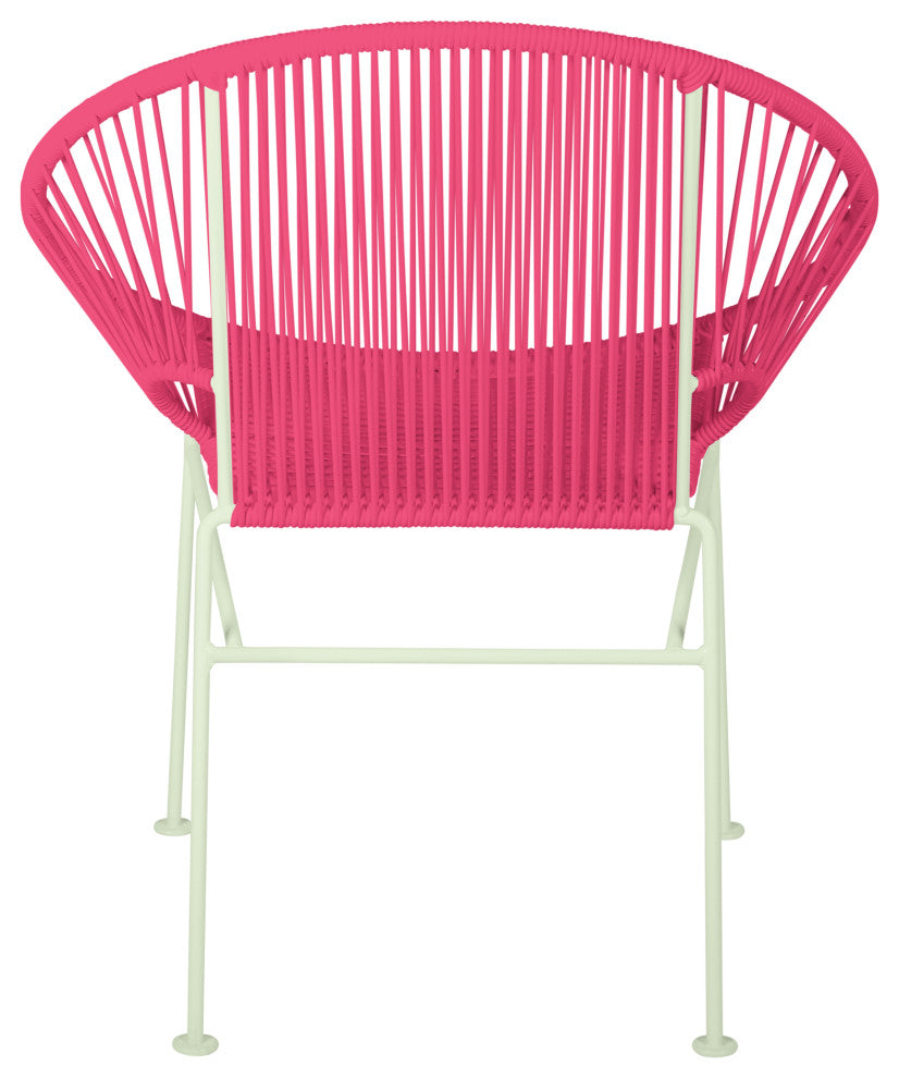 Concha Indoor/Outdoor Handmade Dining Chair, Pink Weave, Chrome Frame