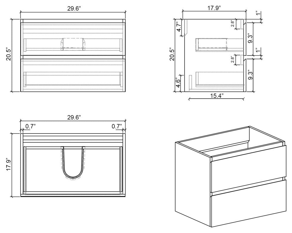 Wall-Mounted Bathroom Vanity with Double Sinks and Open Shelf, Light Gray, 72"