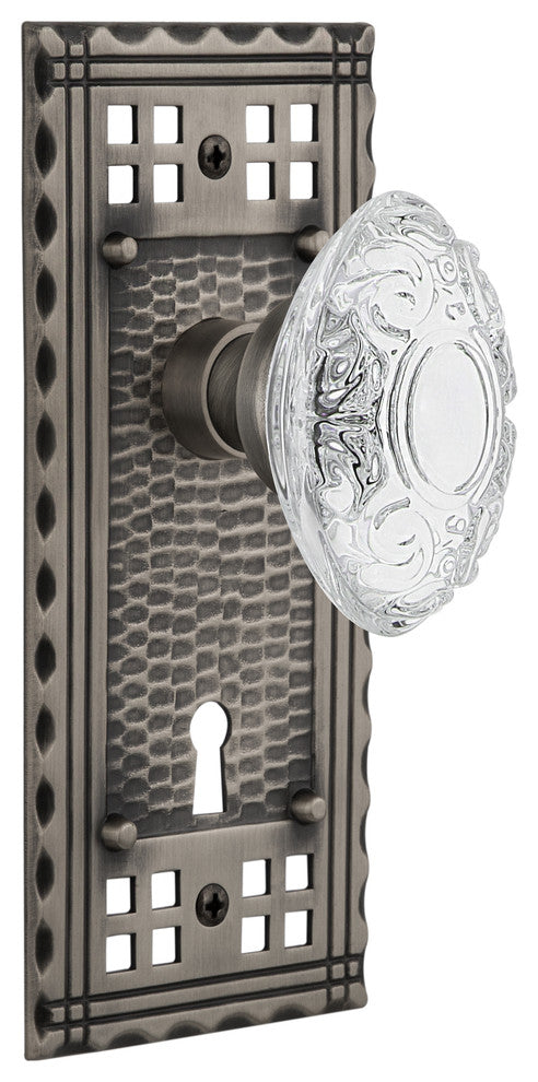 Craftsman Plate Double Dummy, Keyhole Crystal Victorian Knob, Antique Pewter