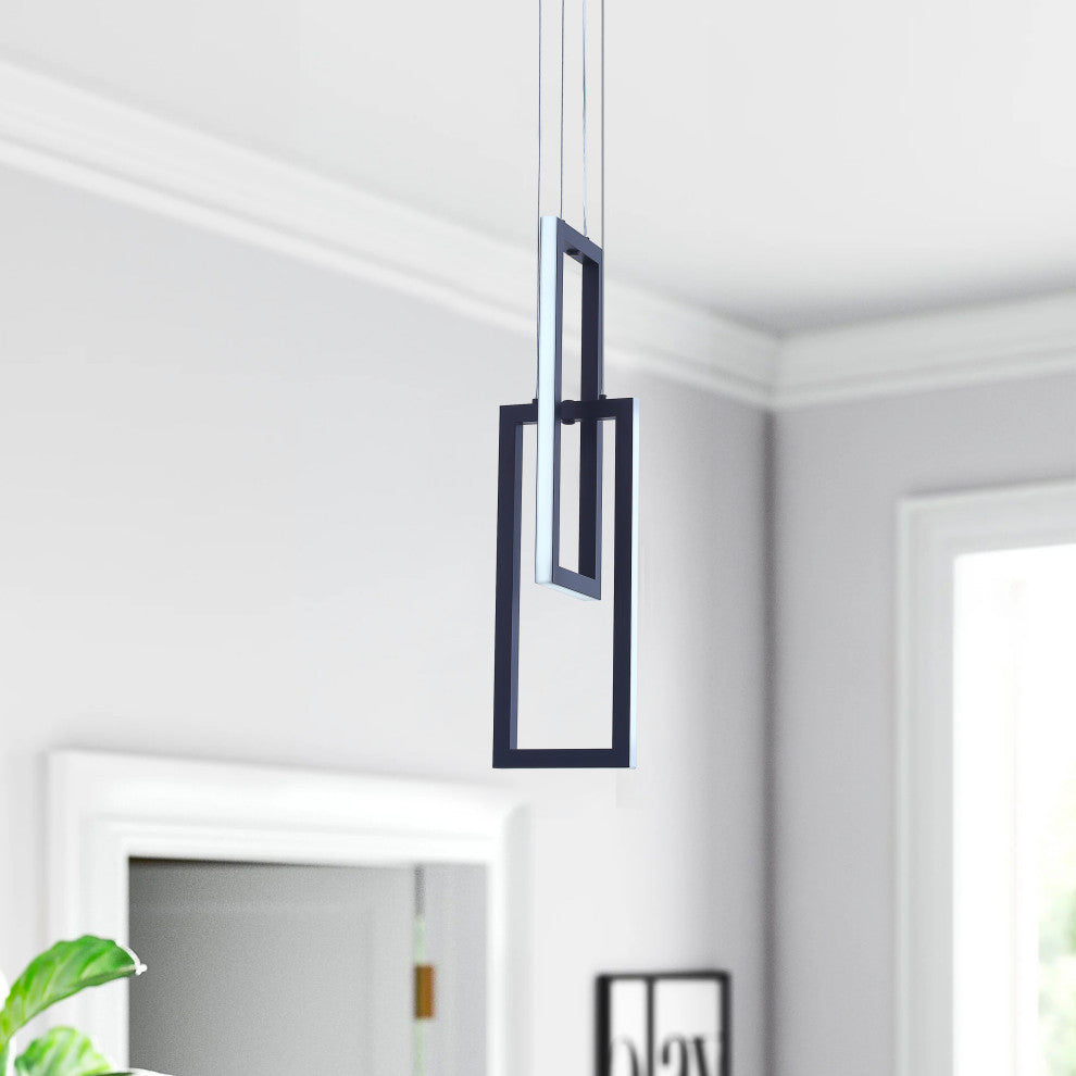 2-Light Rectangle LED Pendant Light Chandelier, Black