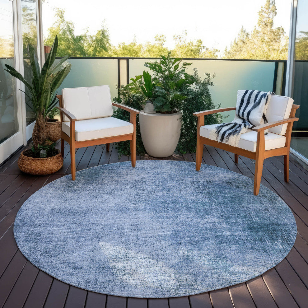 Machine Washable Indoor/Outdoor Chantille ACN1903 Blue 8' x 8' Round Rug