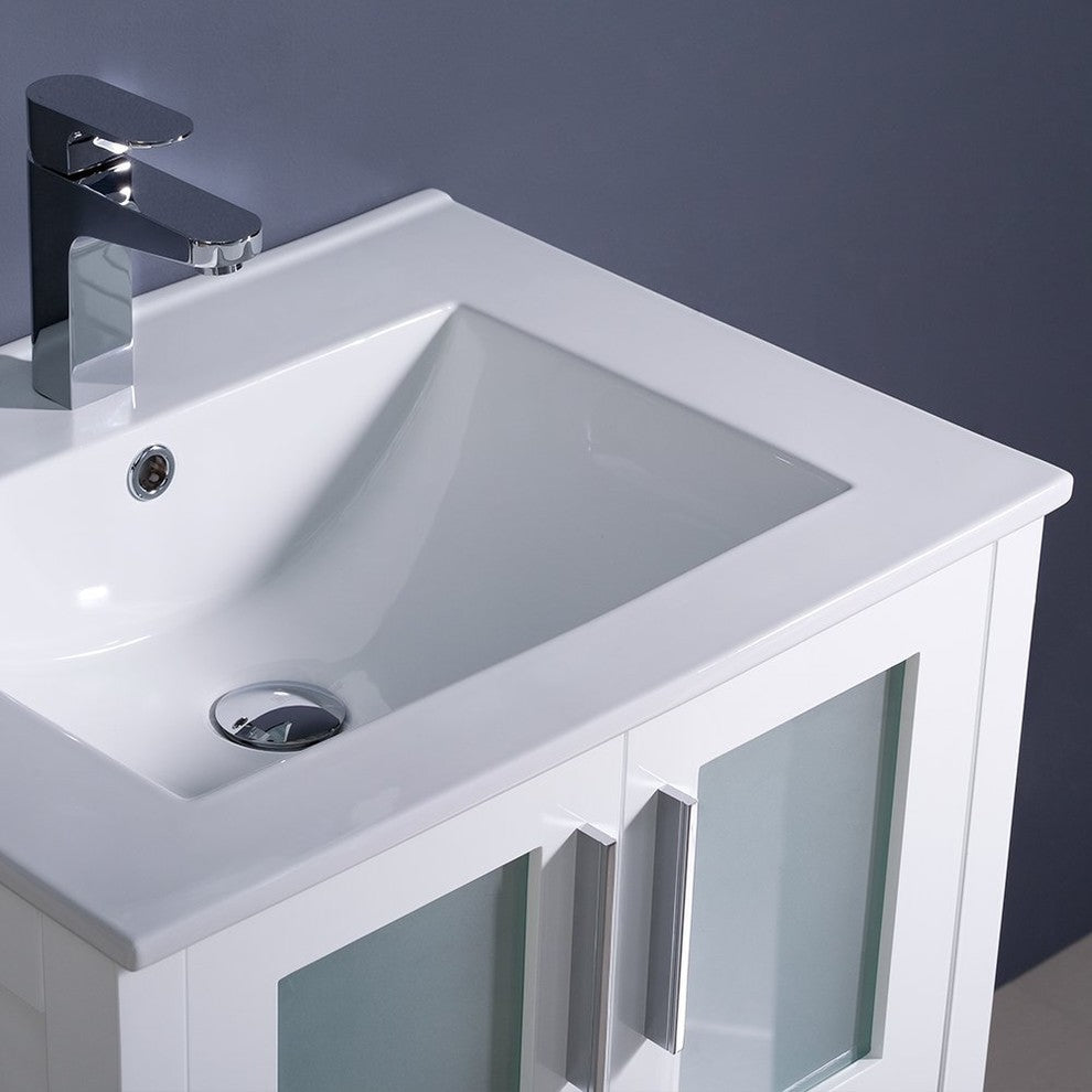 Torino 24" White Modern Bathroom Vanity With Integrated Sink, FFT1030BN