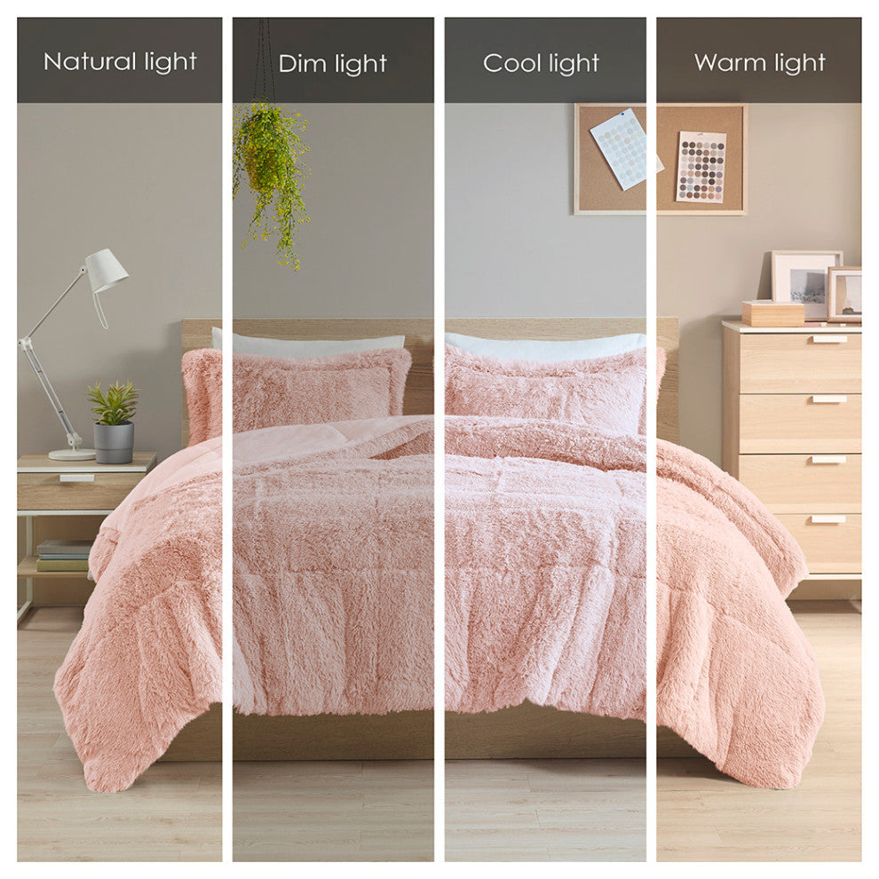 Intelligent Design Malea Shaggy Faux Fur Comforter Mini Set, Blush