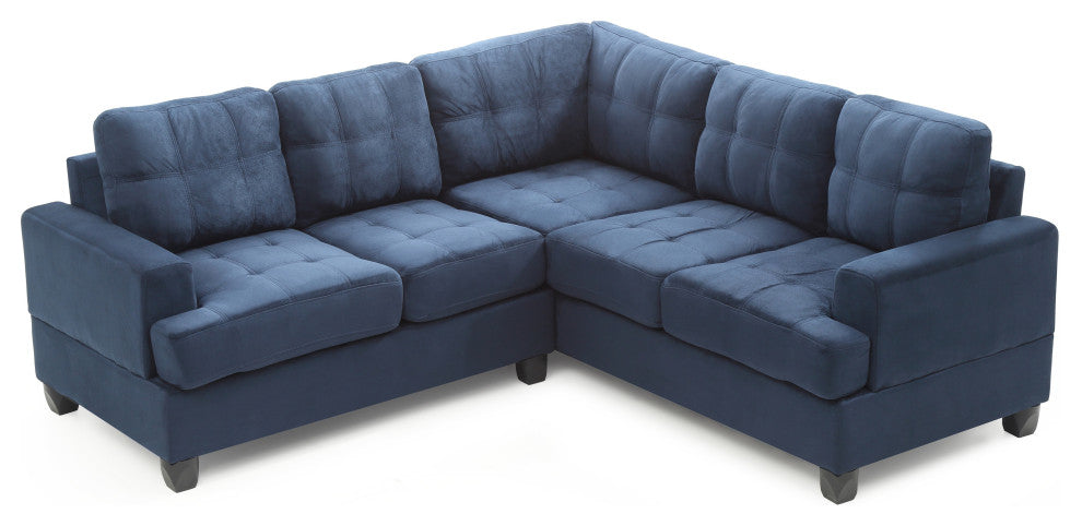 Partington Suede Sectional, Navy Blue Suede