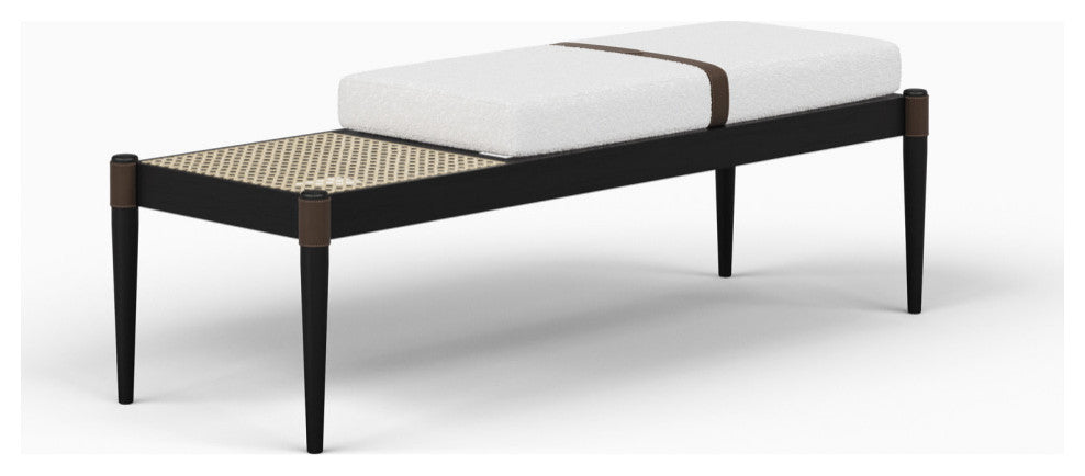 Bello Bench, Noodles Opulent Upholstery, Black, Natural Frame