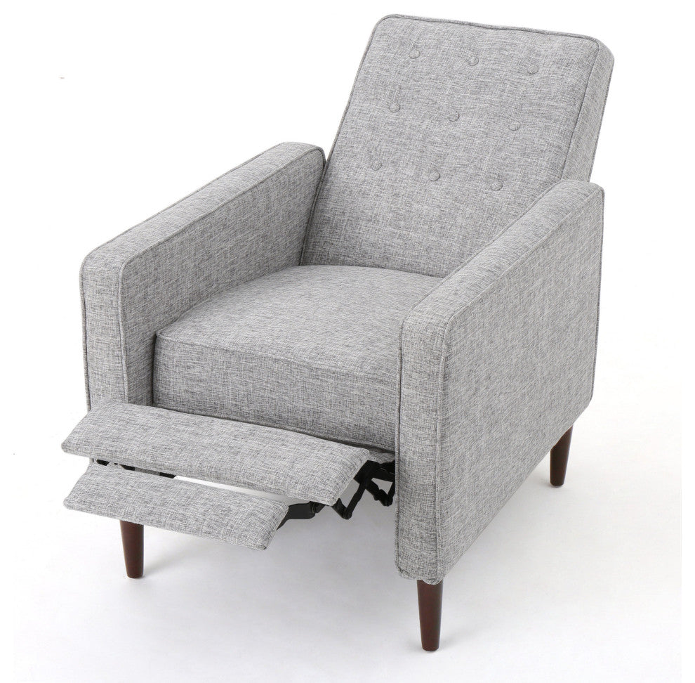 GDF Studio Macedonia Mid-Century Modern Button Tufted Fabric Recliner, Light Gray Tweed Fabric