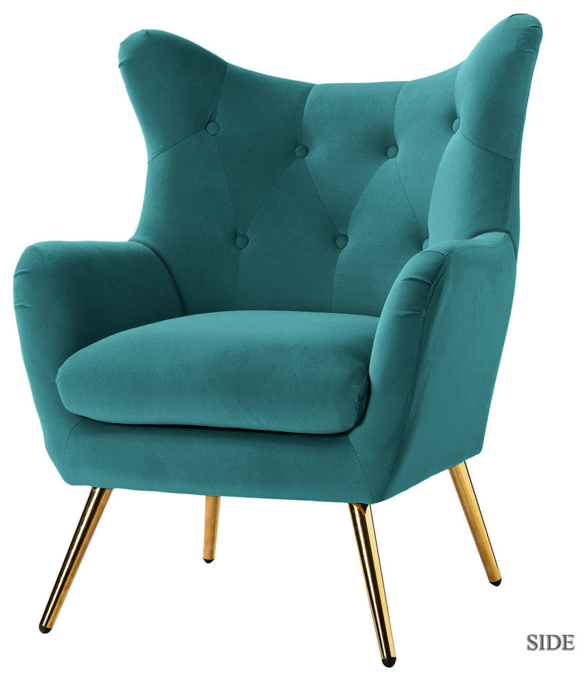 Tufted Accent Chair With Golden Legs, Blue