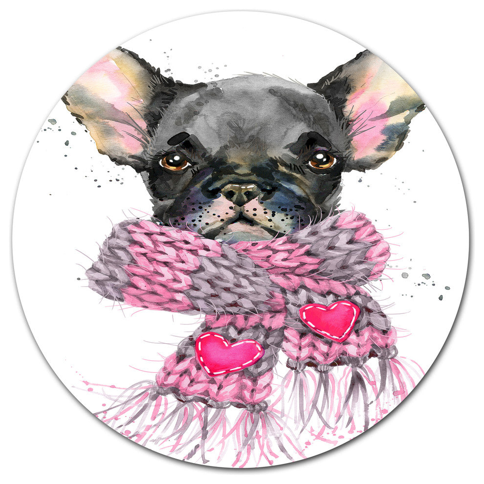 Cute Puppy Dog With Pink Shawl, Animal Disc Metal Wall Art, 36"