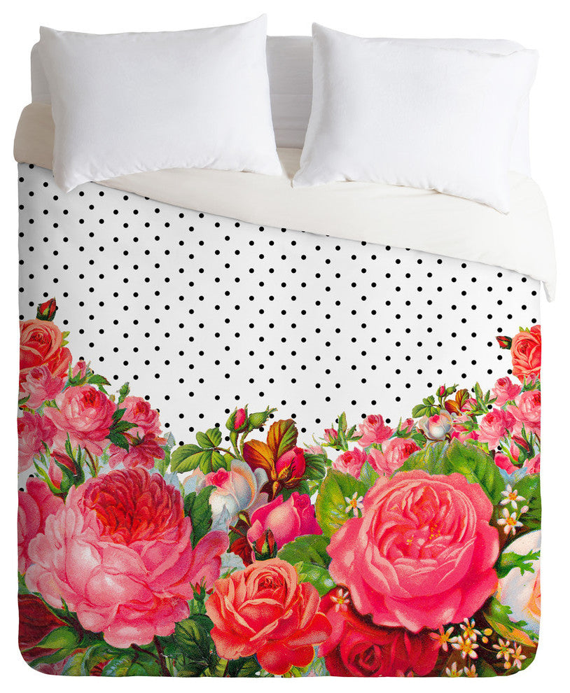 Deny Designs Allyson Johnson Bold Floral And Dots Duvet Cover, Lightweight
