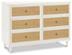 Marin With Cane 6 Drawer Assembled Dresser, Warm White/Honey Cane