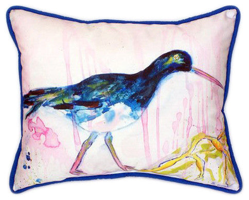 Pair of Betsy Drake Black Shore Bird Large Indoor/Outdoor Pillows 16x20