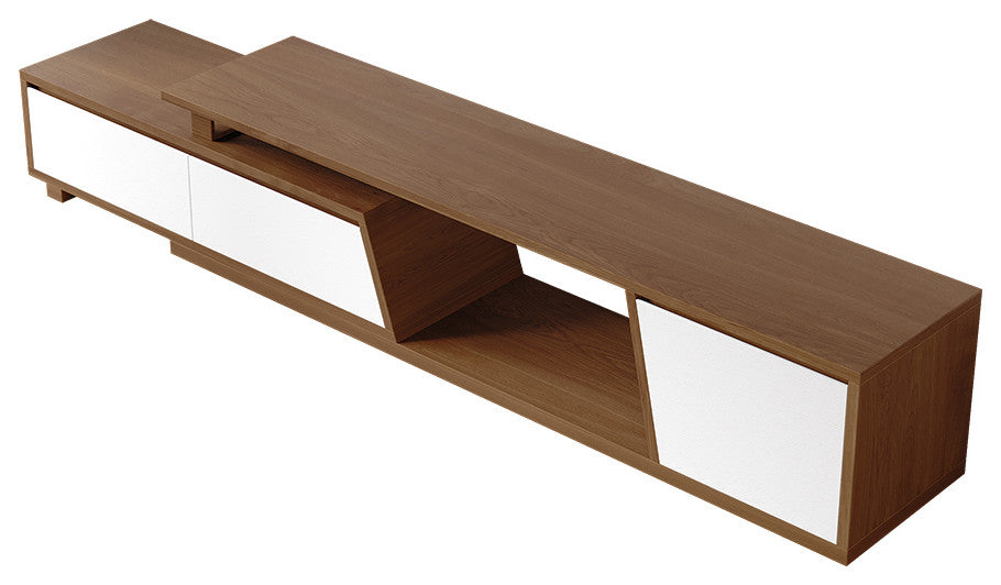 Fero Minimalist Walnut Rectangle Extendable TV Stand With 3 Drawers Up to 120", White/Walnut