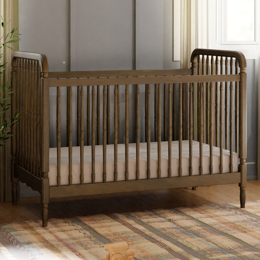 Liberty 3-in-1 Convertible Spindle Crib With Toddler Bed Conversion Kit, Natural Walnut