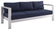 Shore Sunbrella Fabric Aluminum Outdoor Patio Sofa Silver Navy