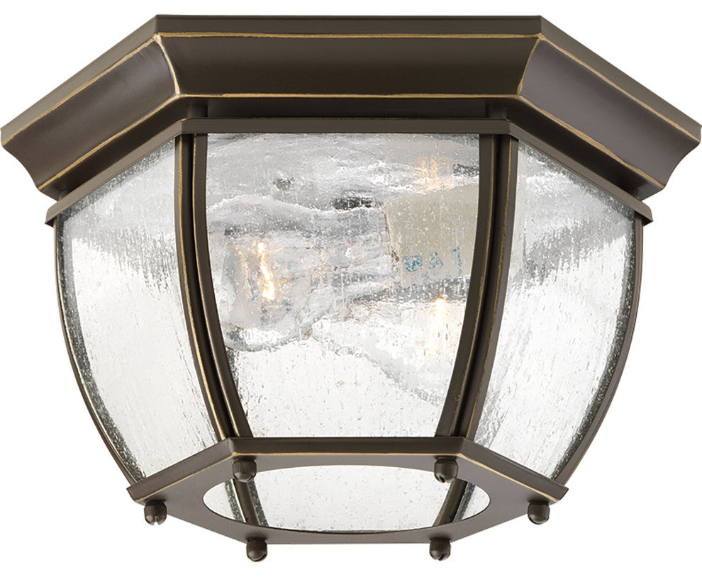 Progress Lighting 2-Light Fush Mount, Clear Seeded Glass Curved Panel