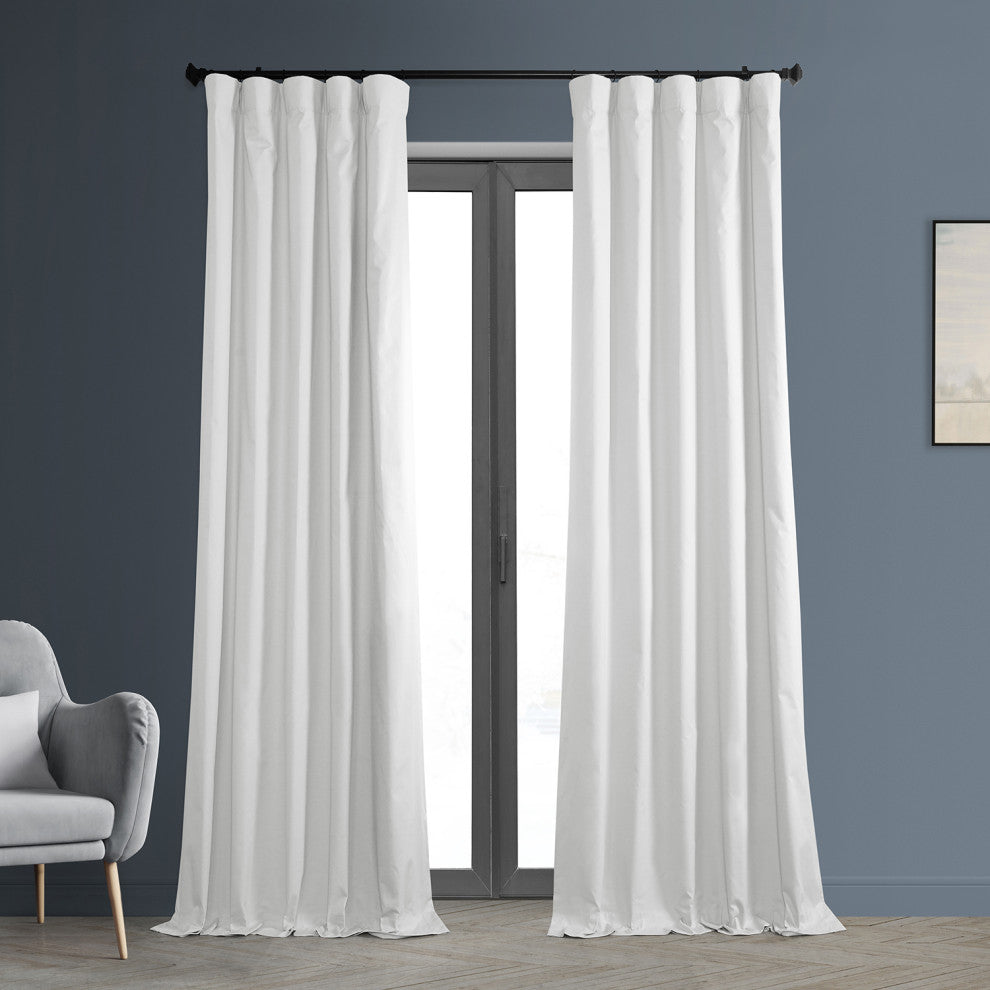 Solid Cotton Blackout Curtain Single Panel, White, 50"x96"