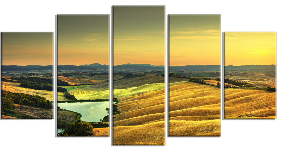 "Rural Landscape Italy Panorama" Landscape Wall Art Print, 5 Panels, 60"x32"