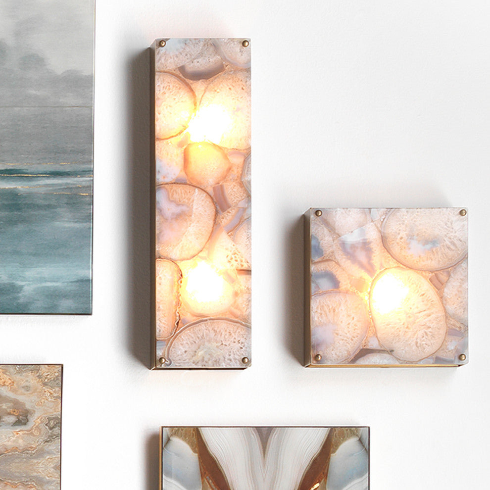 Adeline Rectangle Wall Sconce, Agate Resin and Antique Brass