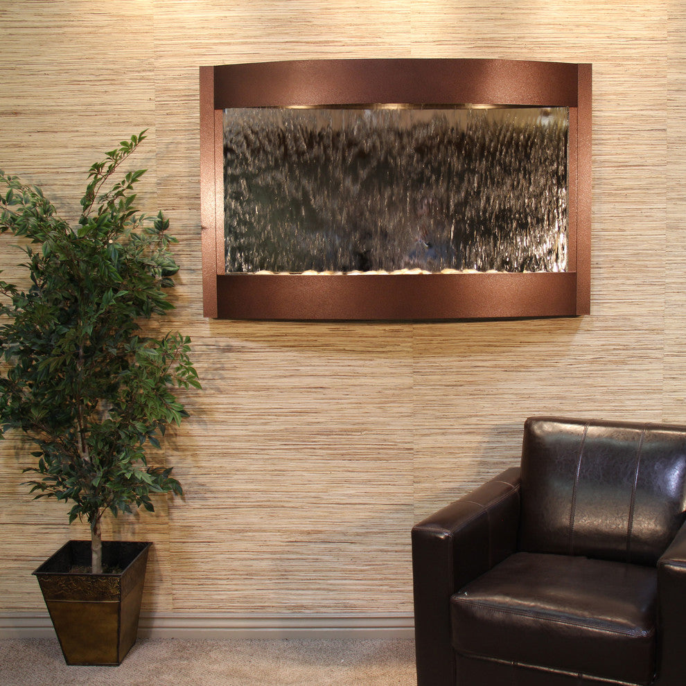 Calming Waters Wall Water Fountain, Silver Mirror, Copper Vein