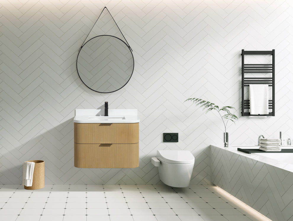 Ari Kitchen and Bath Chantal 30" Floating Bathroom Vanity Oak