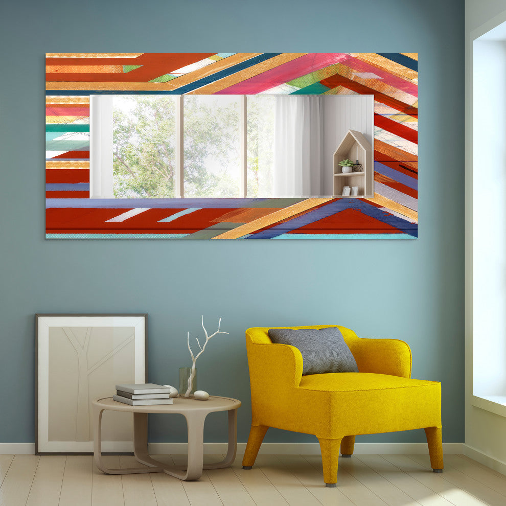 Lineal Rectangular Beveled Mirror on Free Floating Printed Tempered Art Glass