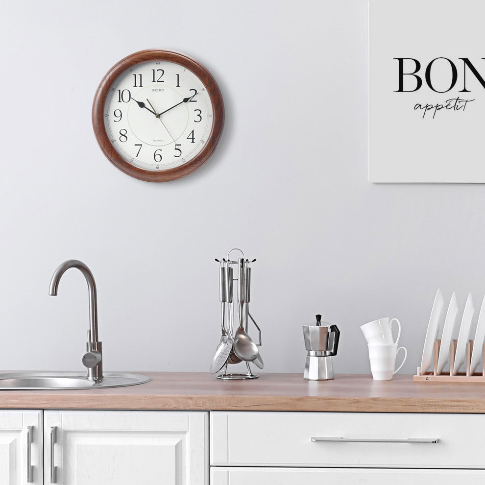 Dark Brown Solid Oak with Arabic Numbers, Quiet Sweep 13"