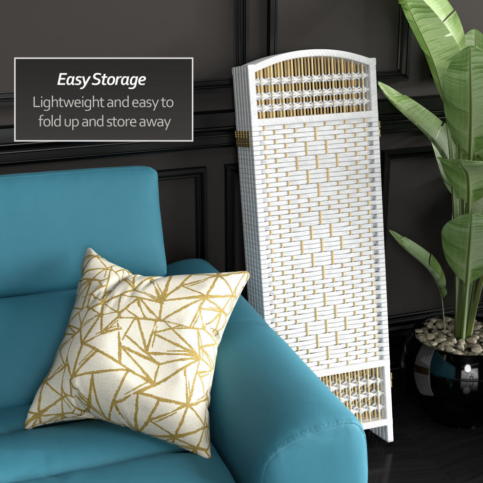 4' Tall Fiber Weave Room Divider, White, 6 Panels