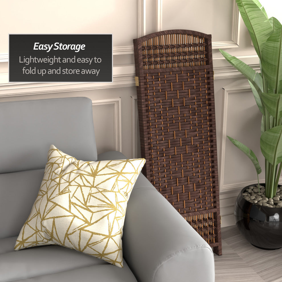 4' Tall Fiber Weave Room Divider, Dark Mocha, 3 Panels