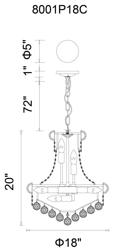 Empire 8 Light Down Chandelier With Chrome Finish