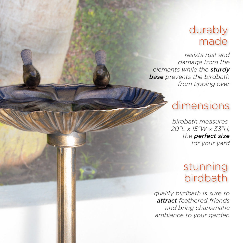 31" Tall Outdoor Vintage Birdbath with Bird Figurines Yard Statue