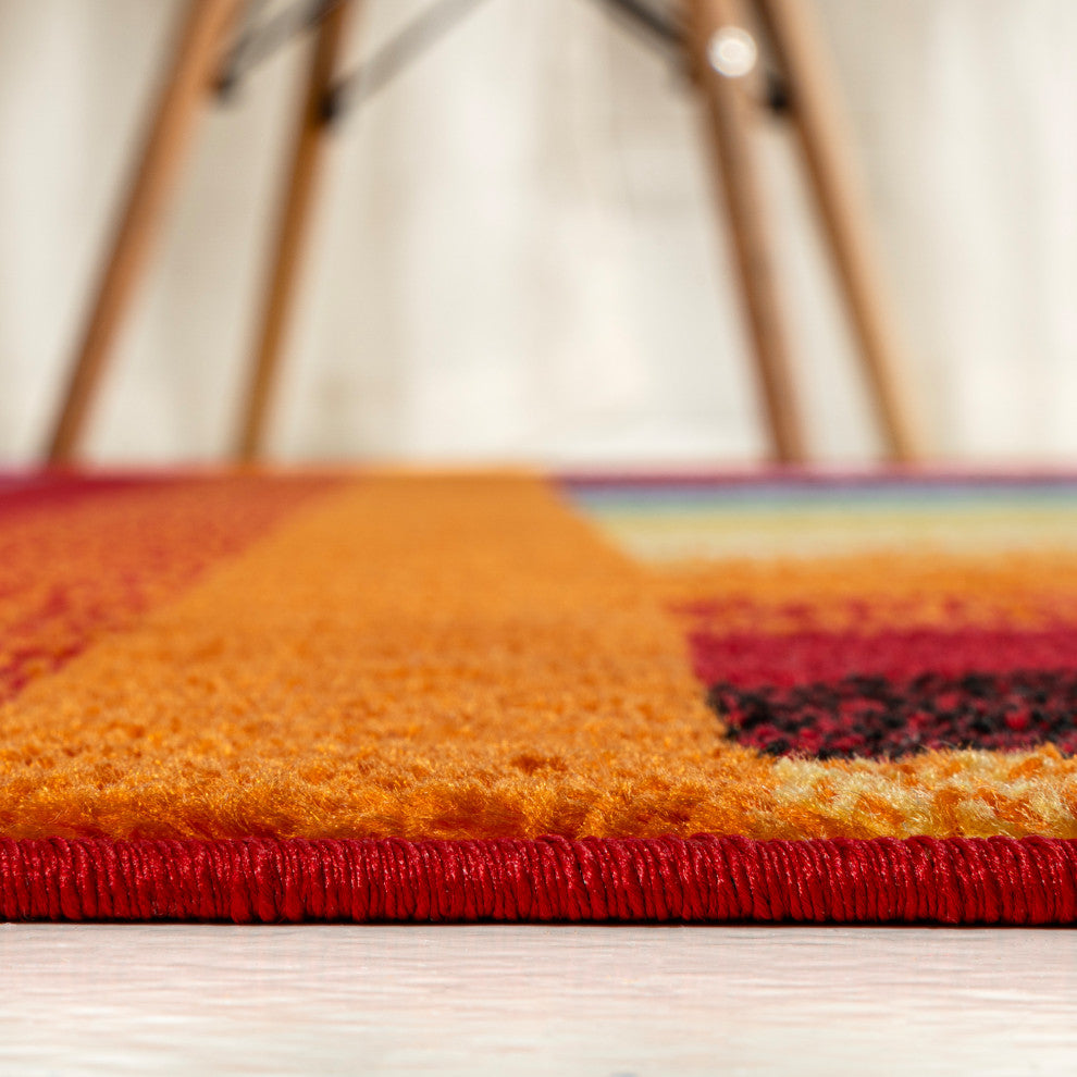 Retro Rainbow Contemporary Stripe Multi 4 ft. x 6 ft. Area Rug