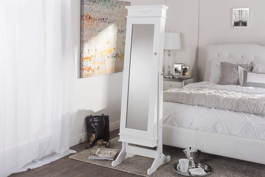 Wood Crown Molding Top Free Standing Full Length Cheval Mirror Jewelry Armoire