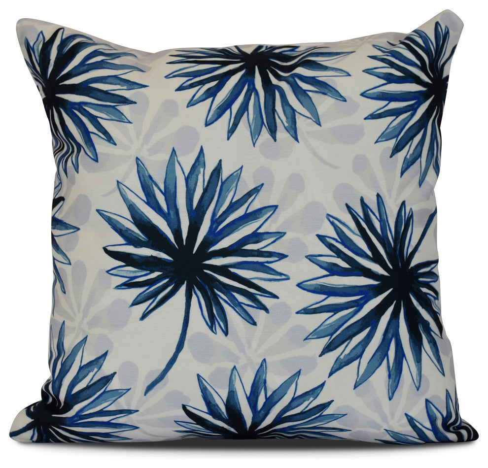 16x16", Spike and Stamp, Floral Print Outdoor Pillow, Blue