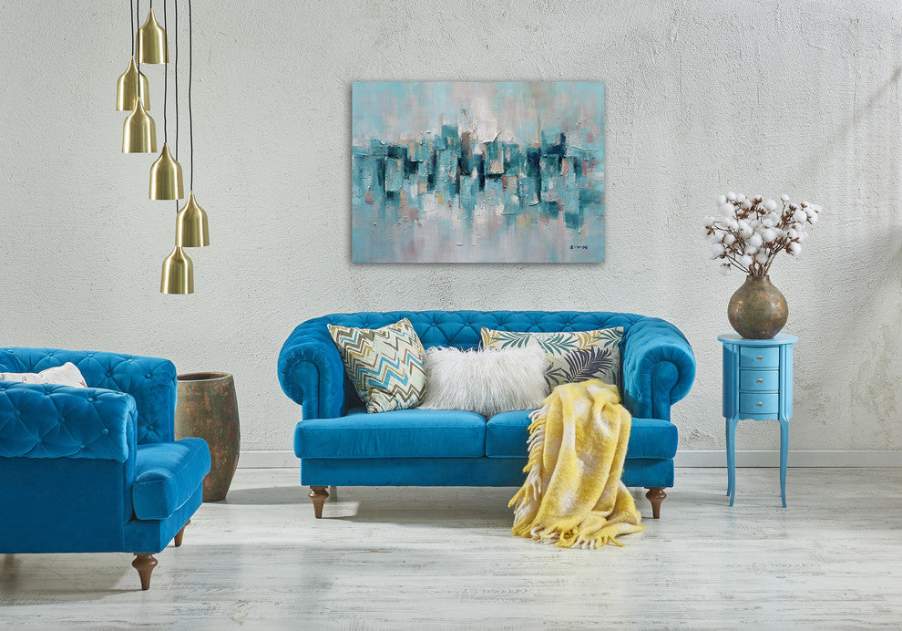 "Abstract Turquoise Lake" Hand Painted Canvas Artwork; Fine Art; Modern