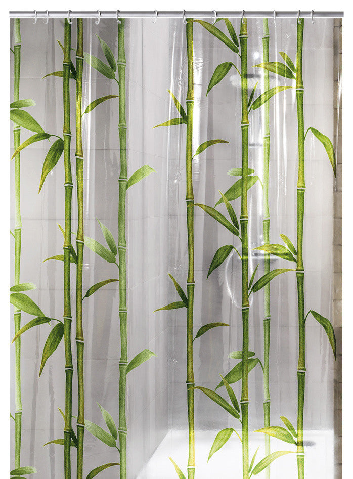 Green PEVA Shower Curtain, Bamboo