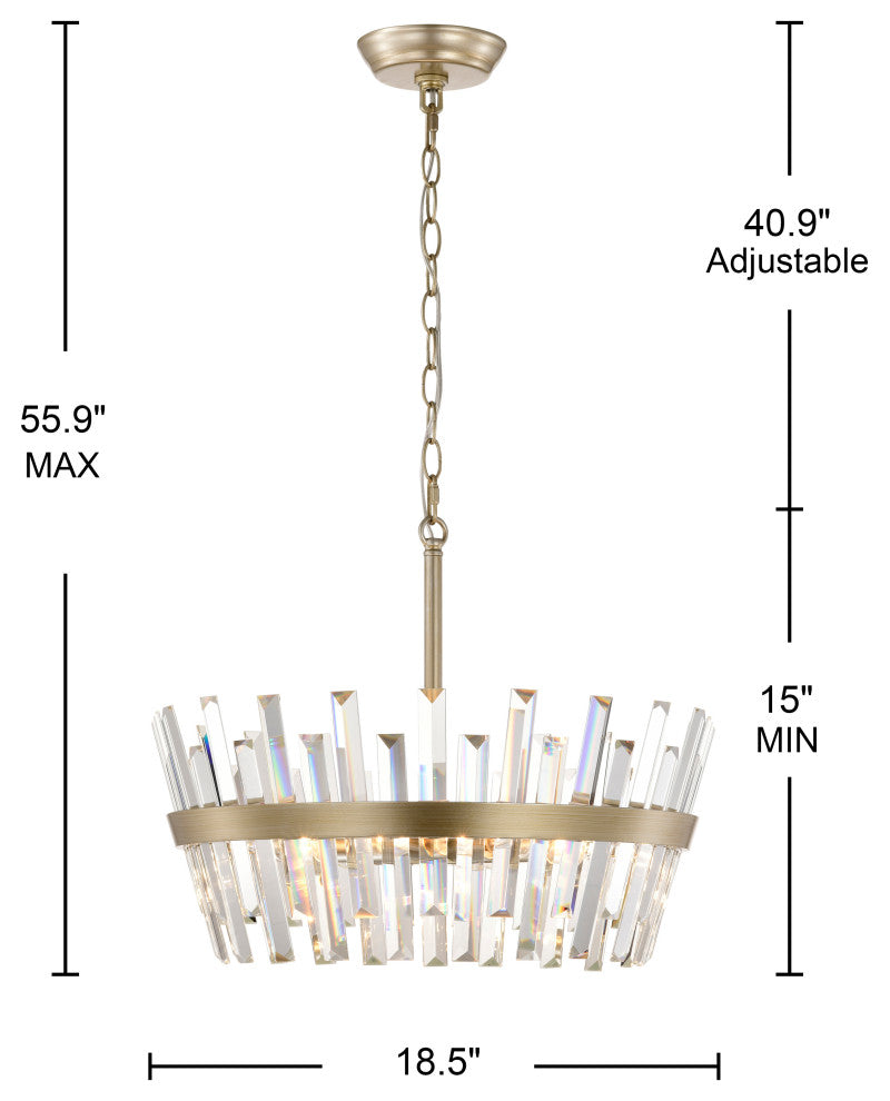 Eva 6-Light Glam Crystal Glass Prism Round Chandelier, Brushed Silver-Ish Champagne