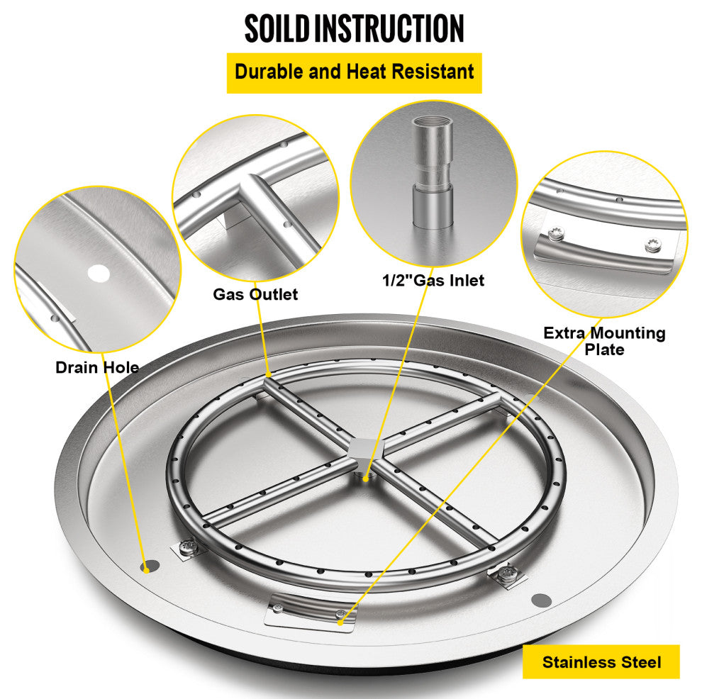 VEVOR Drop in Fire Pit Pan Gas Fire Pan 19" x 19" Fire Pit Pan Stainless Steel