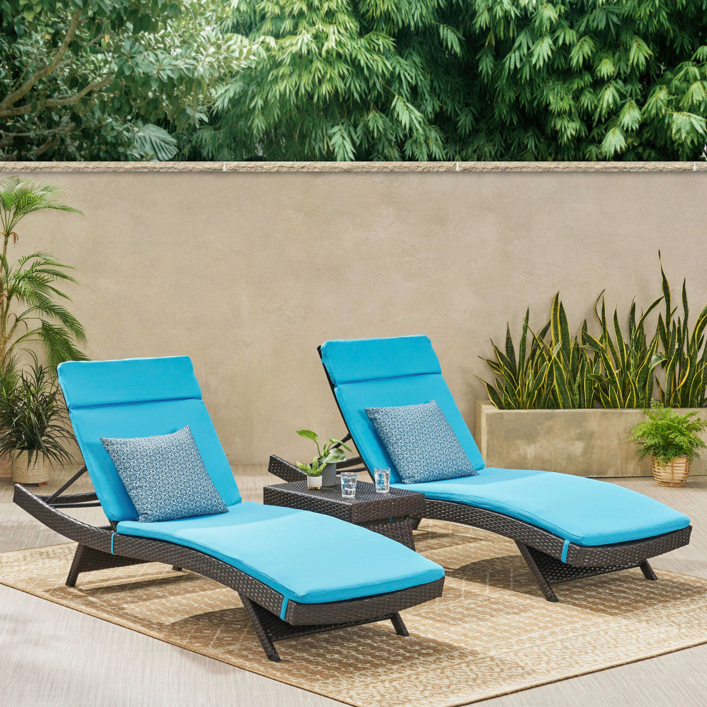 GDF Studio 3-Piece Lakeport Outdoor Adjustable Blue Chaise Lounge Chair Set