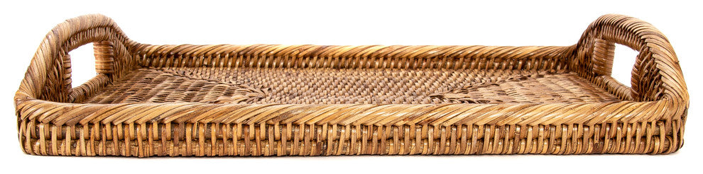 Artifacts Rattan™ Rectangular Vanity Tray With High Handles, Honey Brown, 14"x10"