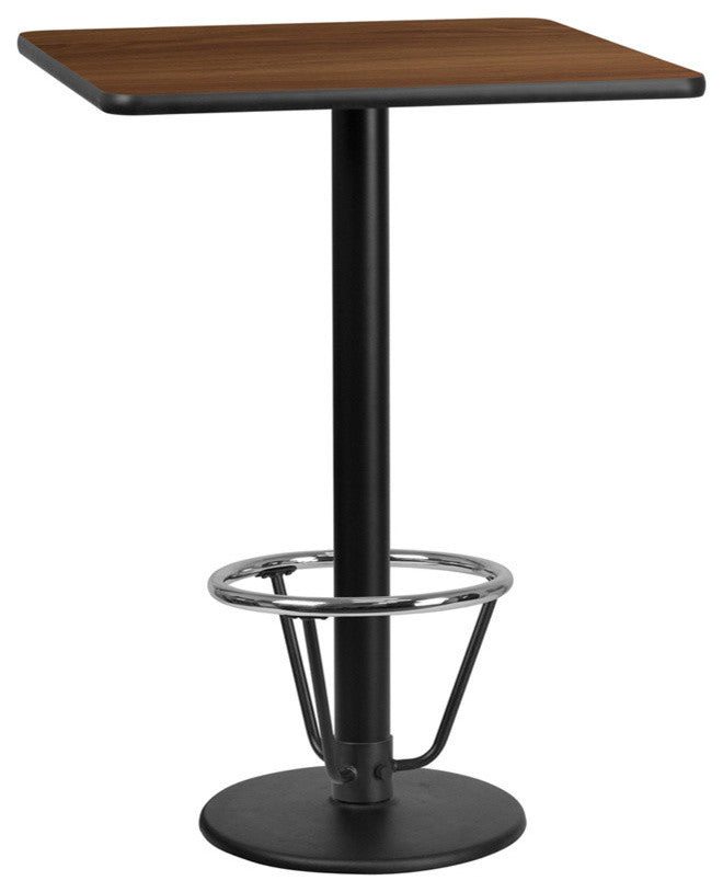 30" Square Walnut Laminate Table Top With 18" Round Base