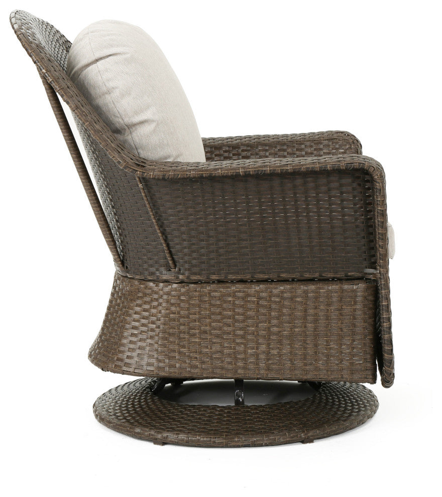 GDF Studio Linsten Outdoor Wicker Swivel Club Chairs, Water Resistant Cushions, Set of 2