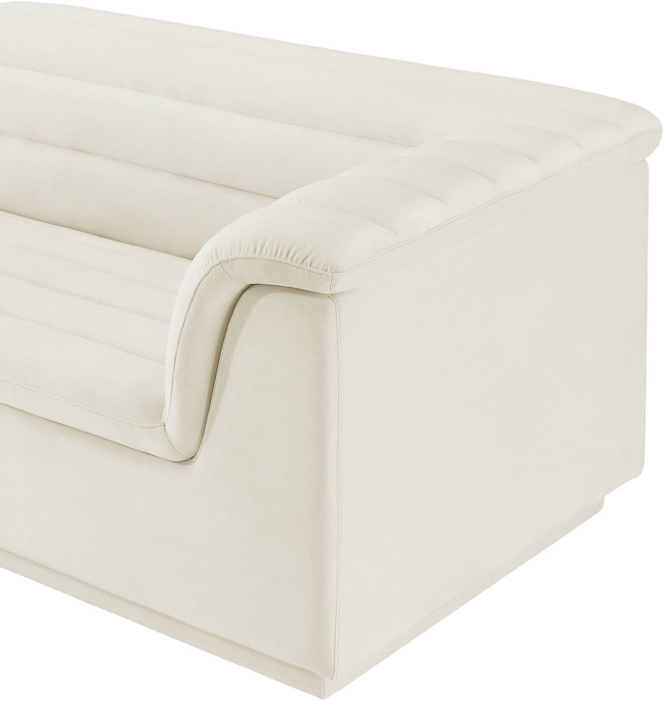 Cascade Upholstered Modular Sofa, Cream, Velvet, Straight Sofa