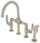 Industrial Style Bridge Kitchen Faucet and Brass Sprayer, Brushed Nickel