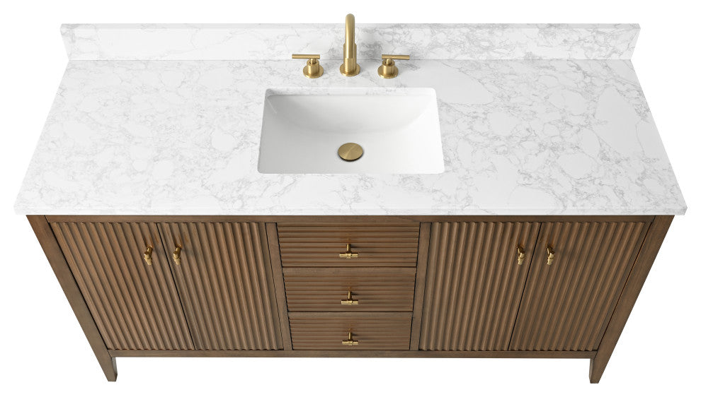 Vanity Art Freestanding Vanity, Walnut, 60", Single Sink, Golden Brushed