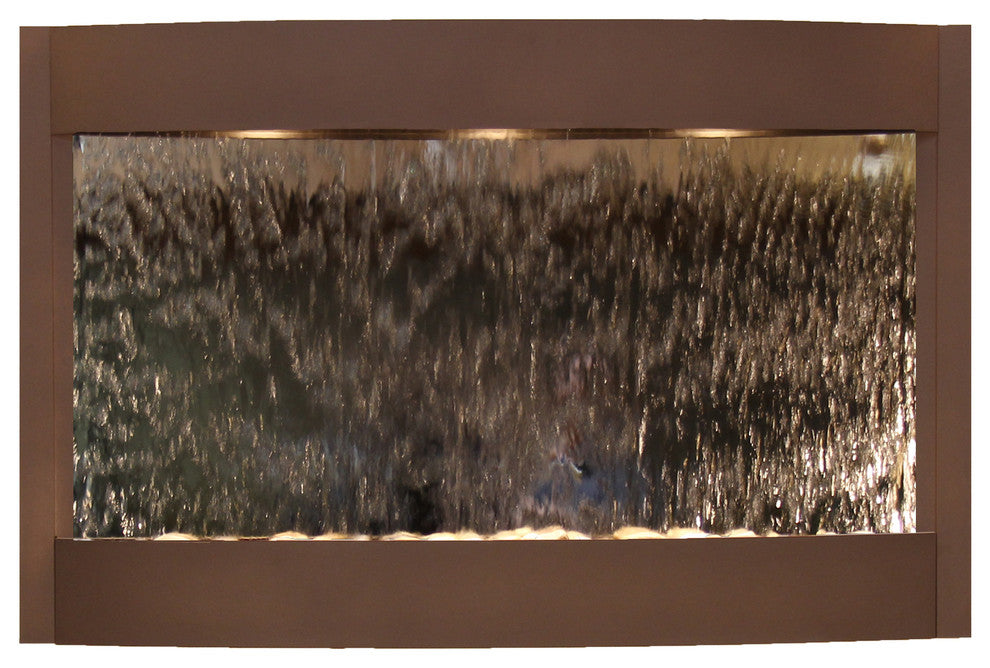 Calming Waters Wall Water Fountain, Silver Mirror, Woodland Brown