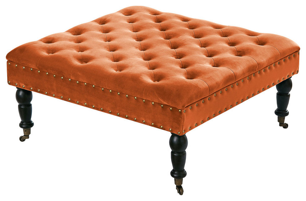 Supersoft Tuft Coffee Table Ottoman, Burnt Orange, 33"x33"x18"