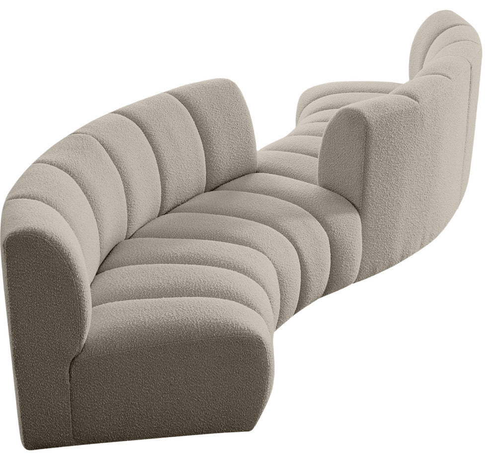 Infinity Boucle Fabric Upholstered 4-Piece S-Shaped Modular Sectional, Brown