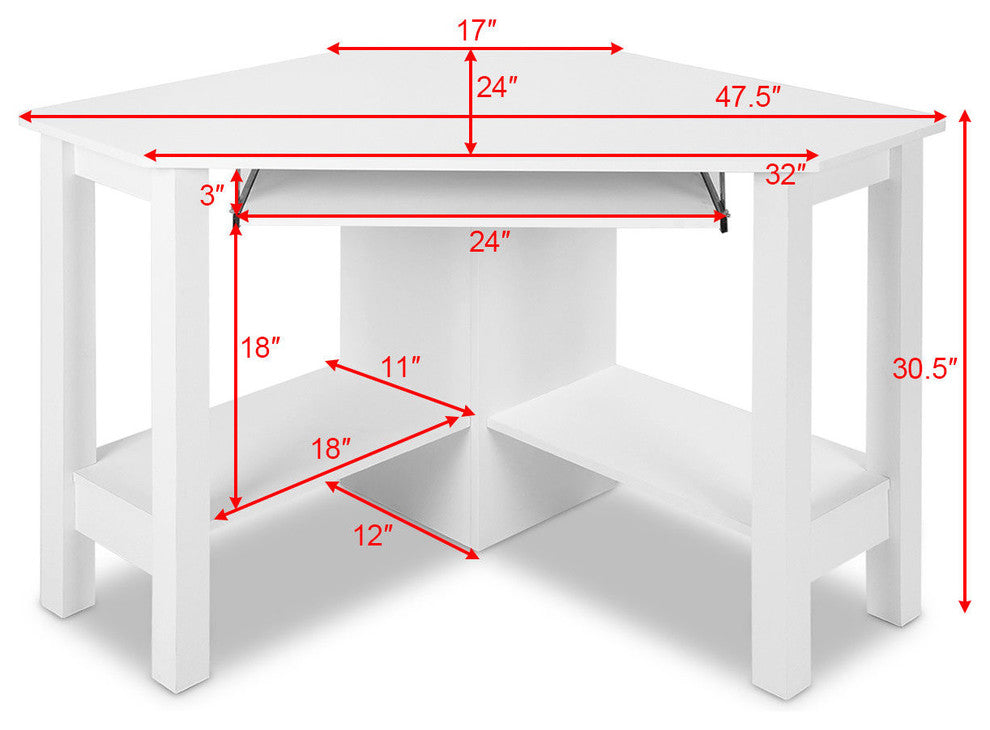 Costway Wooden Corner Desk With Drawer Computer PC Table Study Office White