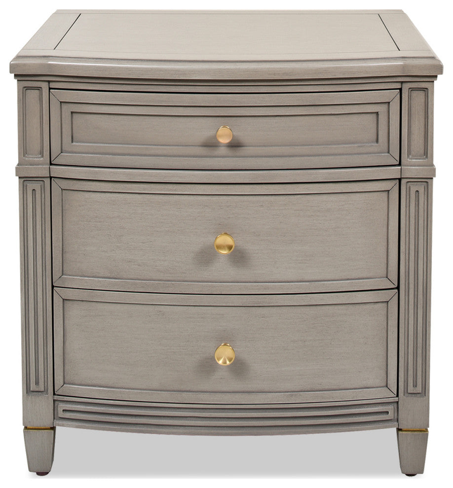 Dauphin Solid Wood 3-Drawer Gold Accent End Table, Gray Cashmere