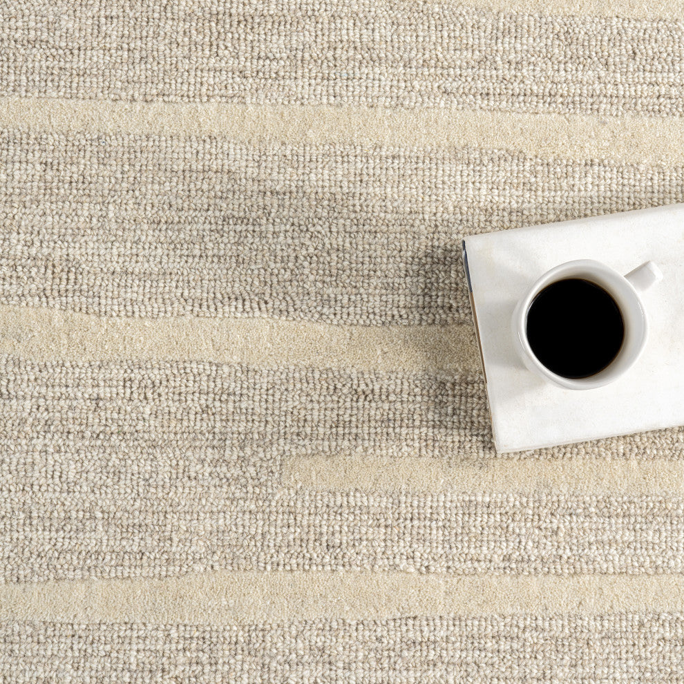 Parsa Striped Wool Area Rug, Beige 10'x14'